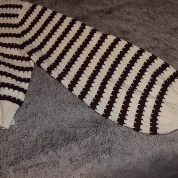 Altar’d State Cropped Brown and White Horizontal Striped Sweater - Picture 2 of 8